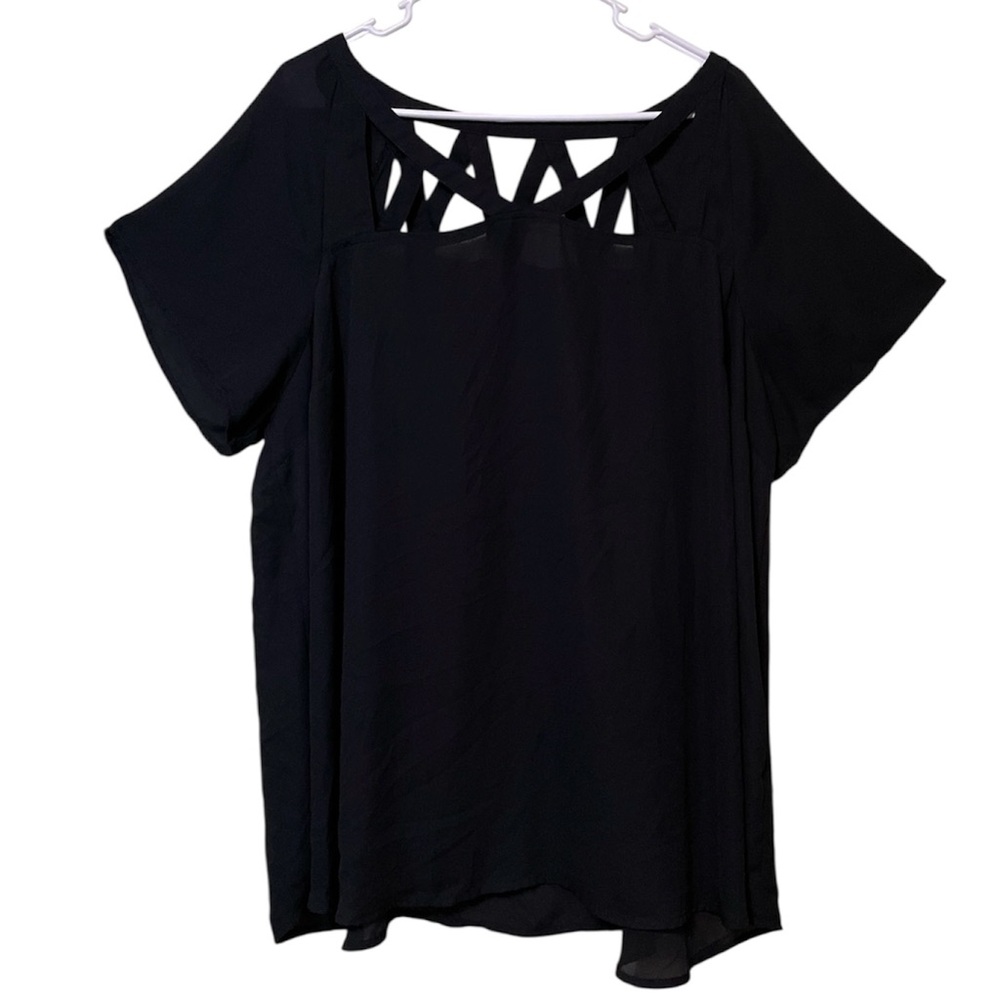 torrid Georgette Cage Front Top Short Sleeves Deep Black Strappy Plus Size 3X - Picture 3 of 11
